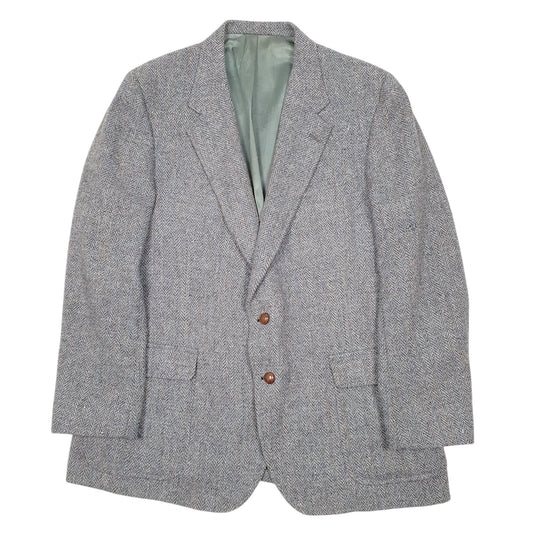 Mens Grey Harris Tweed Vintage Made In USA Barrister Collection Coat