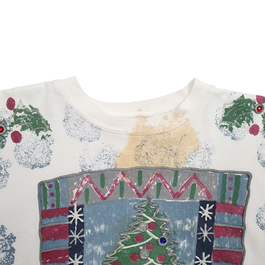 Mens White India Ink Christmas Festive Crewneck Jumper
