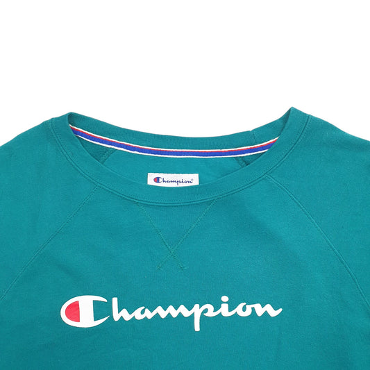 Mens Green Champion Spellout Crewneck Jumper