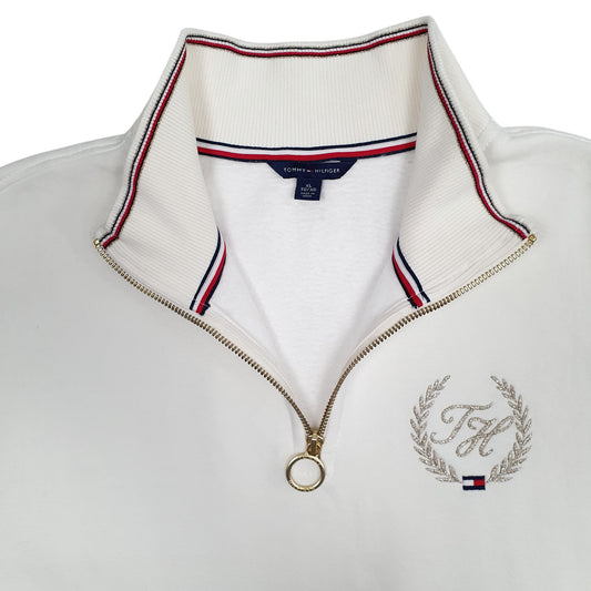 Womens White Tommy Hilfiger Quarter Zip Jumper