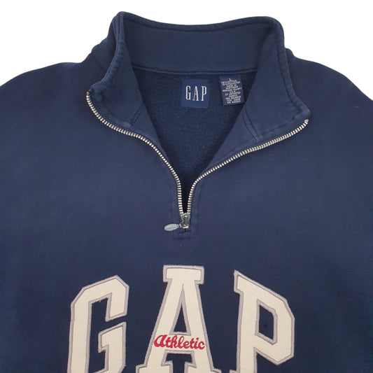 Mens Navy Gap Vintage 90s Spellout Quarter Zip Jumper