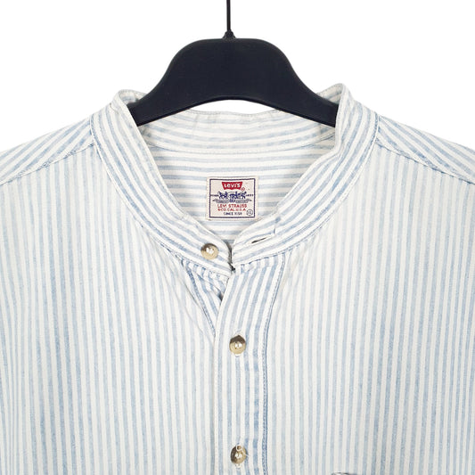 Mens White Levis Vintage Grandad Collar Pop Over Long Sleeve Shirt