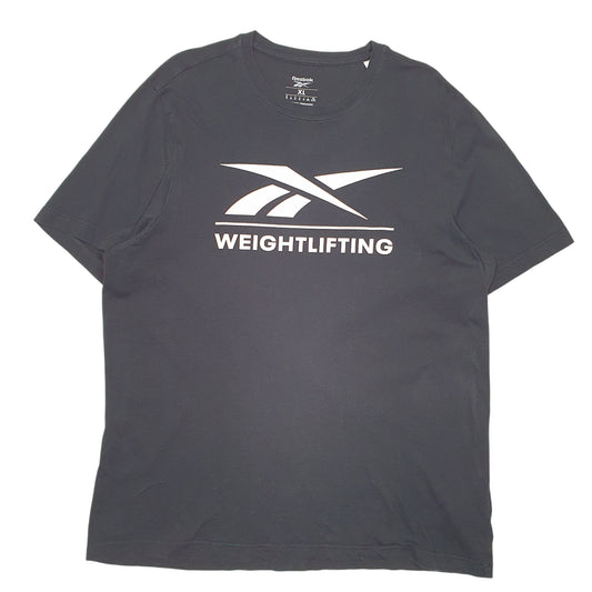 Mens Black Reebok Weightlifting Gym Workout Short Sleeve T Shirt