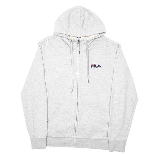 Mens Grey Fila Sherpa Fleece Lined Hoodie Full Zip Jumper