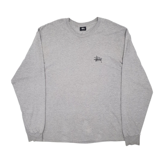 Mens Grey Stussy Spellout Long Sleeve T Shirt