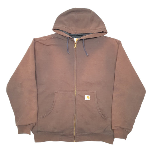 Mens Brown Carhartt Hoodie Workwear Thermal Lined Full Zip Jumper