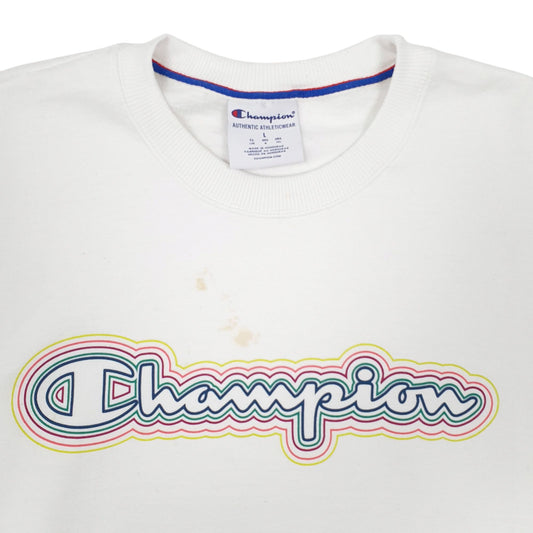 Mens White Champion Spellout Crewneck Jumper