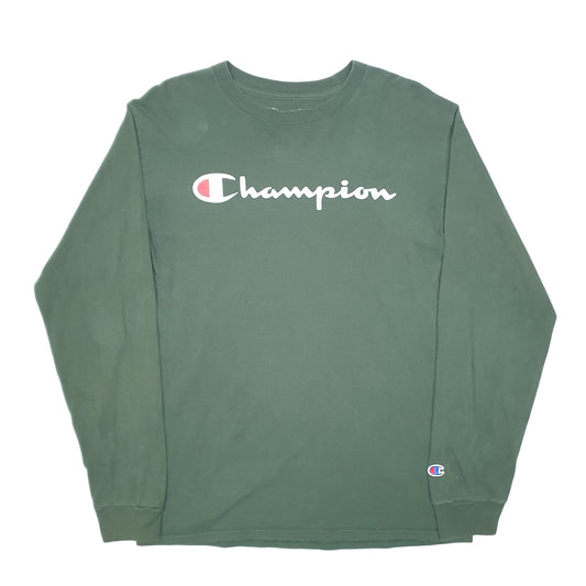 Mens Green Champion Script Long Sleeve T Shirt