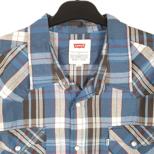 Mens Blue Levis Western Cowboy Pearl Snap Short Sleeve Shirt