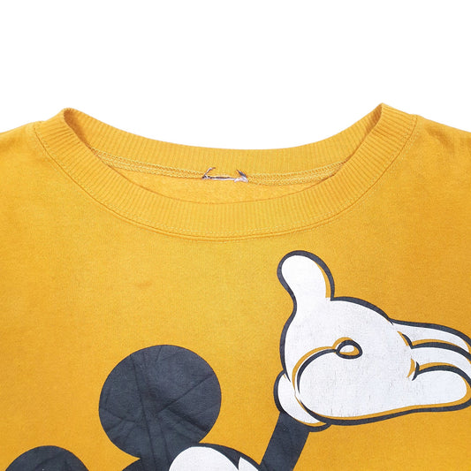 Womens Yellow Disney Mickey Mouse Sleeve Spellout Crewneck Jumper