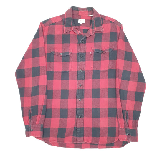 Mens Red Levis Flannel Overshirt Lumberjack Plaid Long Sleeve Shirt