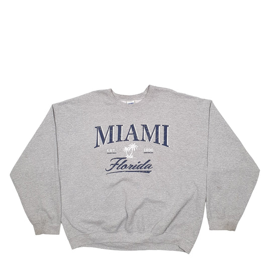 Mens Grey Gildan Miami Florida Spellout Crewneck Jumper