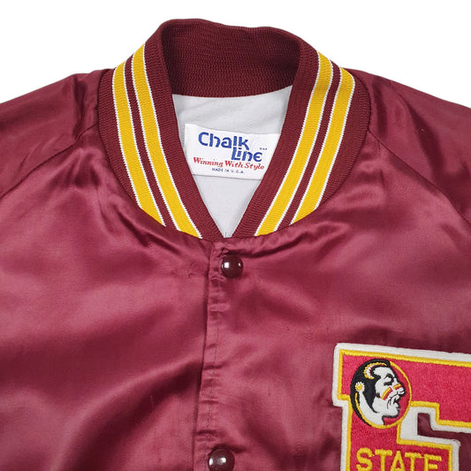 Mens Burgundy Chalk Line Vintage 90s F State Made In USA Varsity Coach Baseball Coat