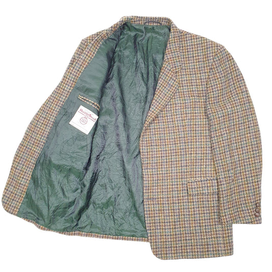 Mens Brown Harris Tweed Vintage Fasini Houndstooth Crewneck Coat