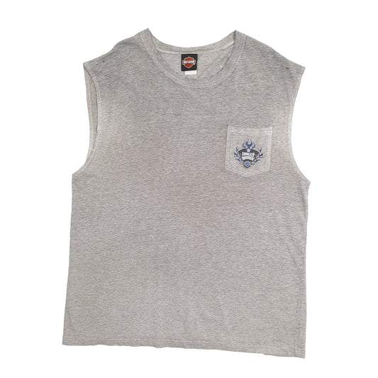 Mens Grey Harley Davidson Chi Town Ilinois Sleeveless Vest Vintage Graphic 2007 Short Sleeve T Shirt