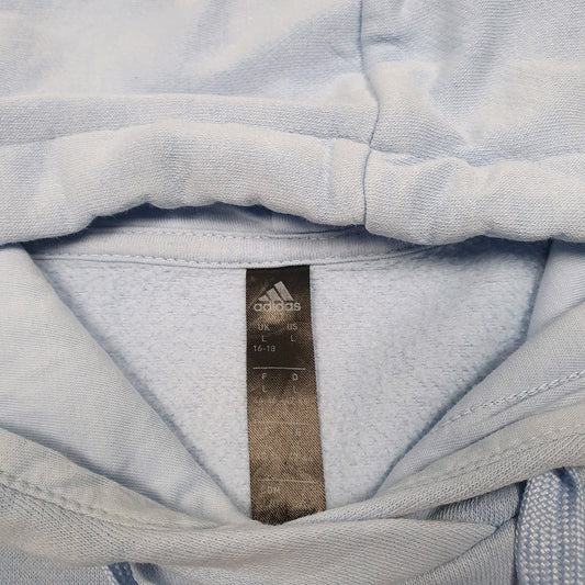 Womens Blue Adidas Spellout Floral Flowers Hoodie Jumper