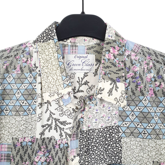 Mens Cream Green Glass Members Only Floral Short Sleeve Shirt