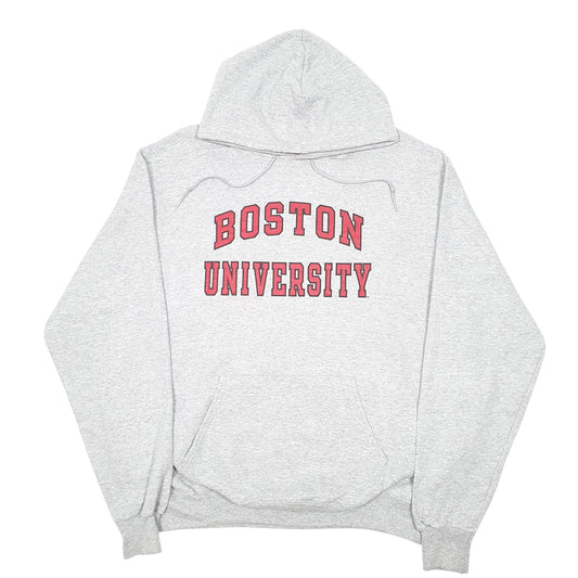 Mens Grey Champion Boston University Spellout Hoodie Jumper