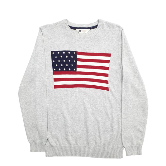 Mens Grey H&M American Flag Crewneck Jumper