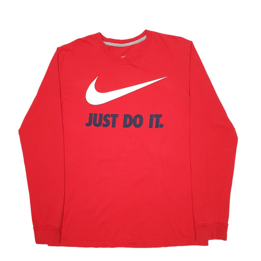 Mens Red Nike Spellout Long Sleeve T Shirt