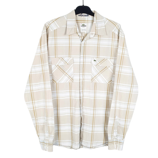 Mens Cream Lacoste Long Sleeve Shirt