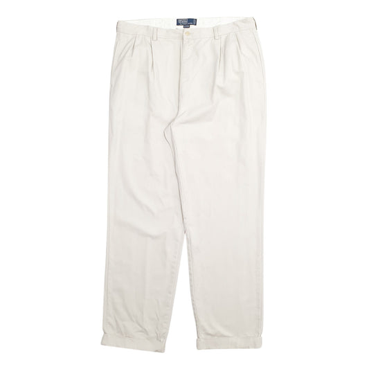 Mens Cream Polo Ralph Lauren Hammond Pant Double Pleated Vintage 2000's Chino Trousers