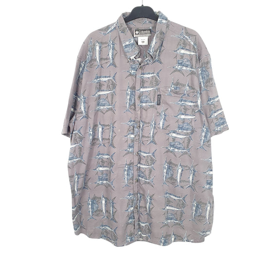 Mens Grey Columbia Sportswear Fishing Marlin Swordfish Short Sleeve Shirt