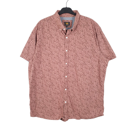 Mens Brown Lee Leaves Foliage Hawaiian Print Short Sleeve Shirt