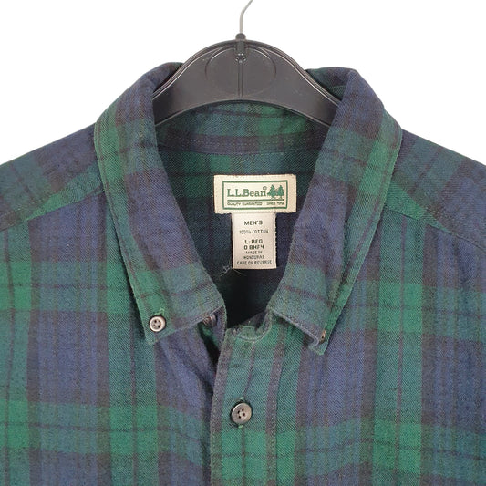 Mens Navy L.L.Bean Chamois Overshirt Shacket Tartan Long Sleeve Shirt