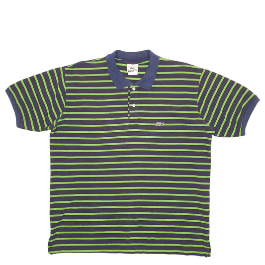 Mens Green Lacoste Stripes Short Sleeve Polo Shirt