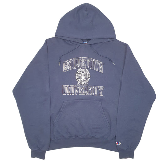 Mens Navy Champion Georgetown University USA Spellout Hoodie Jumper