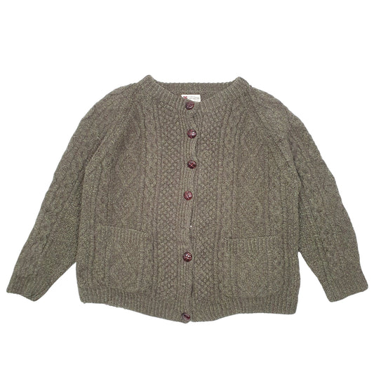 Womens Green Carralydonn Handknit Chunky Cable Irish Merino Cardigan Jumper