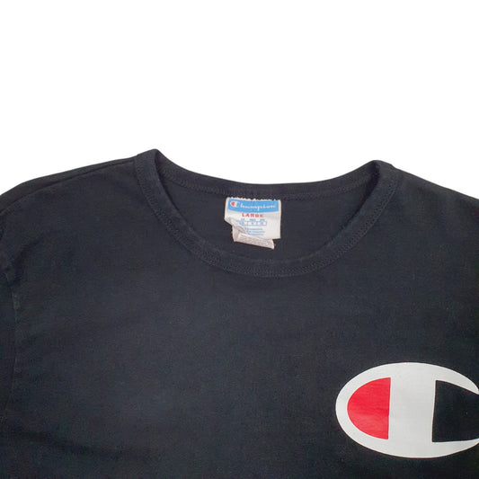 Mens Black Champion Spellout Crewneck Jumper