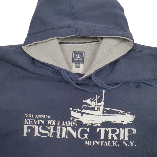 Mens Navy Champion Fishing Trip Montauk New York Hoodie Jumper