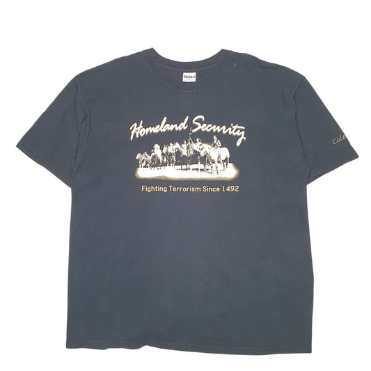 Mens Black Gildan Heavyweight Homeland Security Native American Short Sleeve T Shirt