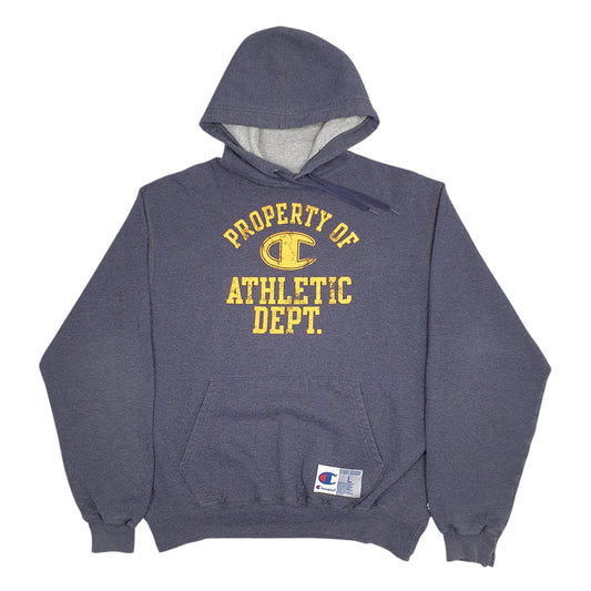 Mens Blue Champion Athletic Department Spellout Hoodie Jumper