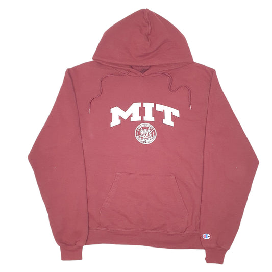 Mens Burgundy Champion MIT USA College Spellout Massachusettes Institute Of Technology Hoodie Jumper