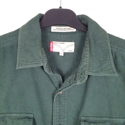Mens Green Levis Chamois Overshirt Shacket Flannel Long Sleeve Shirt