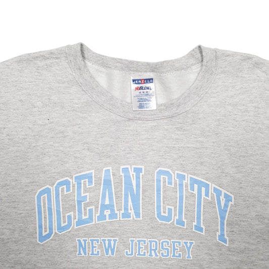 Mens Grey Jerzees Ocean City New Jersey Spellout Crewneck Jumper