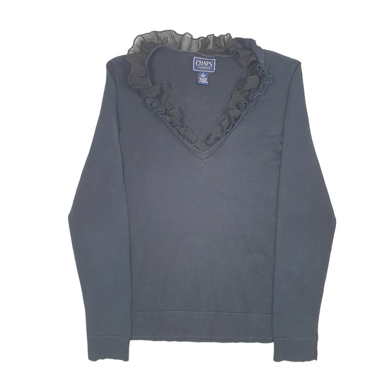Womens Black Chaps Knit Frill Collar V Neck Jumper