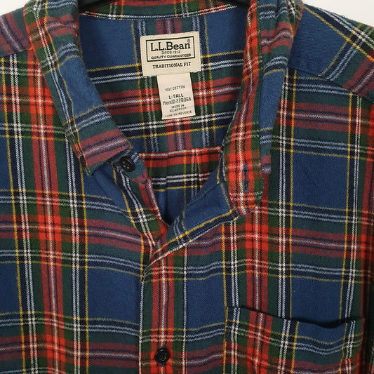 Mens Navy L.L.Bean Tall Chamois Flannel Long Sleeve Shirt