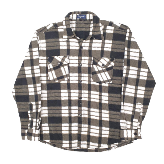 Mens Grey Corndeal Flannel Fleece Overshirt Shacket Long Sleeve Shirt