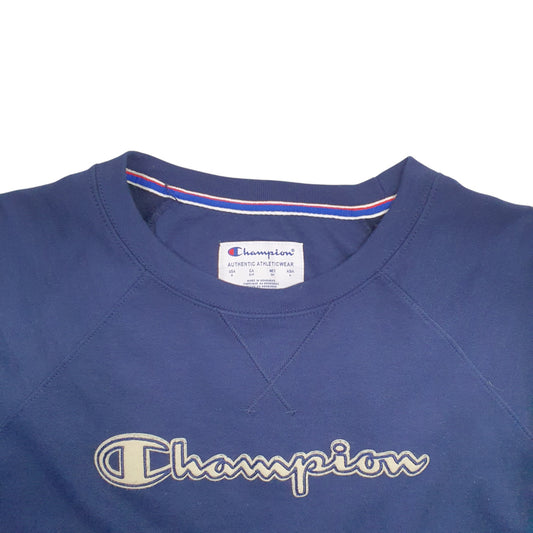 Womens Navy Champion Spellout Crewneck Jumper