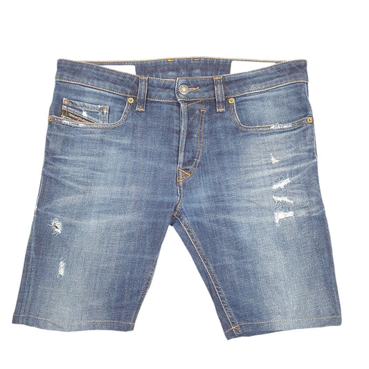 Mens Blue Diesel Slim Jorts Jean Distressed Denim Shorts