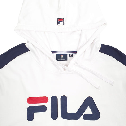 Mens White Fila Spellout Hoodie Jumper
