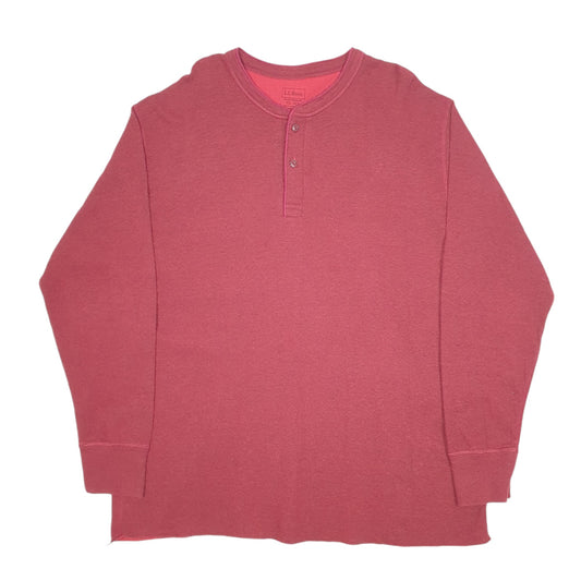 Mens Burgundy L.L.Bean Henley Thermal Long Sleeve T Shirt