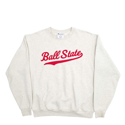 Mens Grey Champion Ball State Spellout Crewneck Jumper