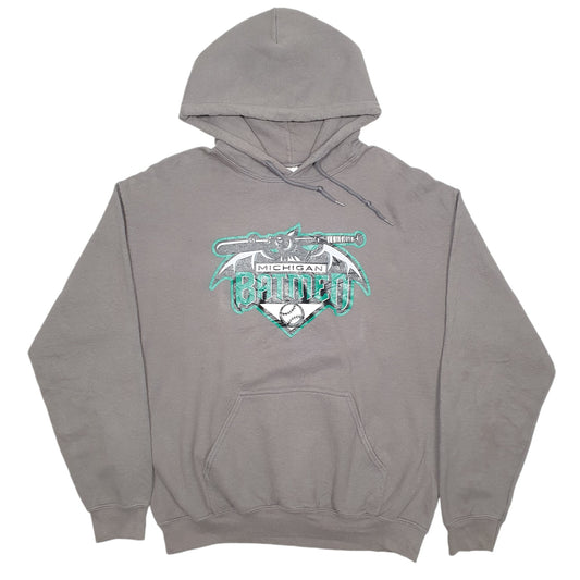 Mens Grey Gildan Hooded Jumper Batmen Michigan Baseball Hoodie Jumper