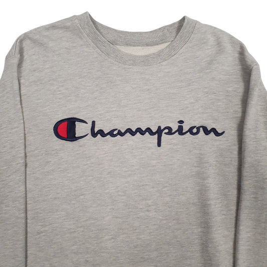 Mens Grey Champion Spellout Crewneck Jumper