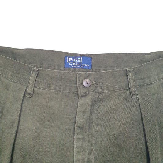 Mens Green Polo Ralph Lauren Vintage 80s Made In USA Double Pleated Chino Trousers